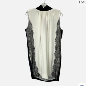 DOLCE AND GABBANA Silk Ivory/Black Lace Trim Dress